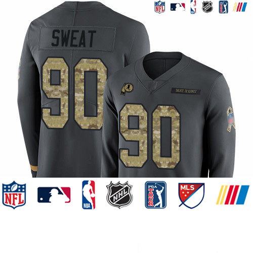 Personalized Redskins #90 Montez Sweat Anthracite Salute to Service Youth Stitched Football Limited Therma Long Sleeve Jersey