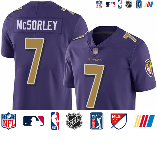 Personalized Ravens #7 Trace McSorley Purple Youth Stitched Football Limited Rush Jersey