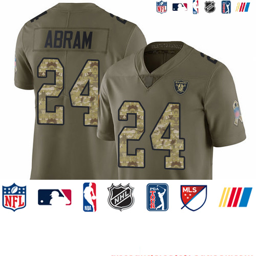 Personalized Raiders #24 Johnathan Abram Olive Camo Youth Stitched Football Limited 2017 Salute to Service Jersey
