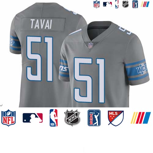 Personalized Lions #51 Jahlani Tavai Gray Youth Stitched Football Limited Rush Jersey