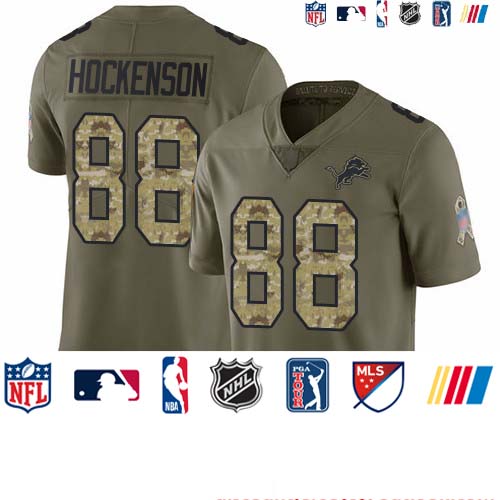 Personalized Lions #88 T.J. Hockenson Olive Camo Youth Stitched Football Limited 2017 Salute to Service Jersey