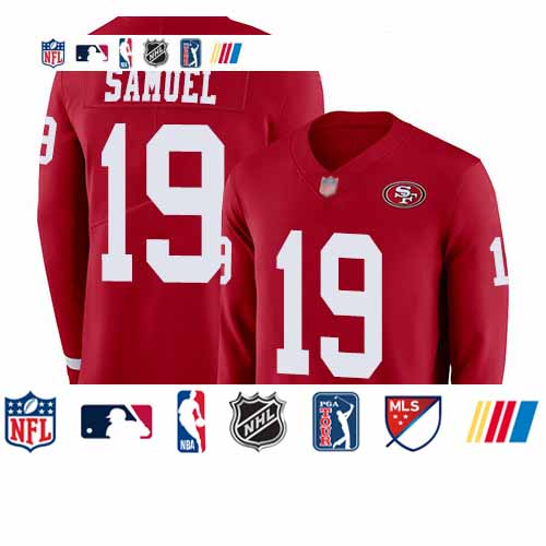 Personalized 49ers #19 Deebo Samuel Red Team Color Youth Stitched Football Limited Therma Long Sleeve Jersey