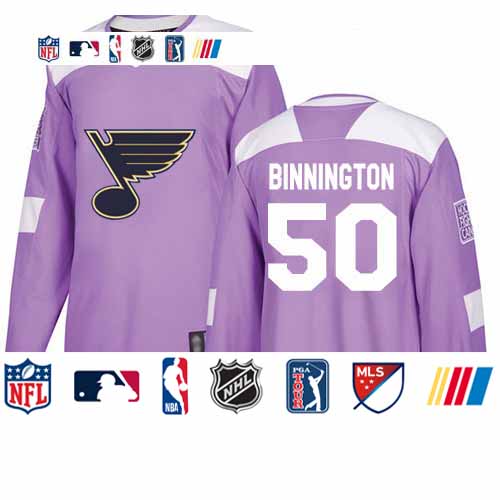 Personalized Blues #50 Jordan Binnington Purple Authentic Fights Cancer Stitched Youth Hockey Jersey