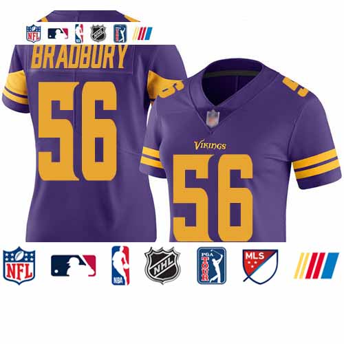 Personalized Vikings #56 Garrett Bradbury Purple Women’s Stitched Football Limited Rush Jersey