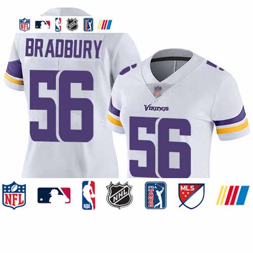 Personalized Vikings #56 Garrett Bradbury White Women’s Stitched Football Untouchable Limited Jersey
