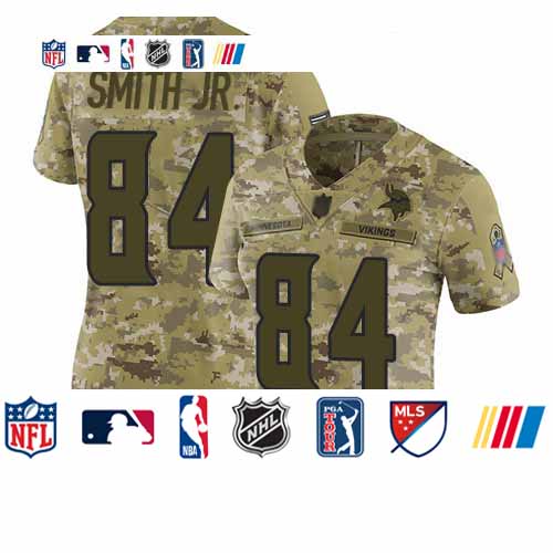 Personalized Vikings #84 Irv Smith Jr. Camo Women’s Stitched Football Limited 2018 Salute to Service Jersey