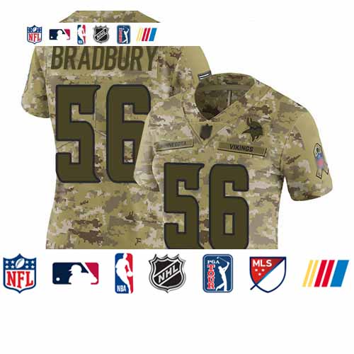 Personalized Vikings #56 Garrett Bradbury Camo Women’s Stitched Football Limited 2018 Salute to Service Jersey