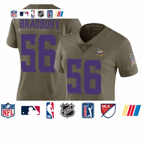 Personalized Vikings #56 Garrett Bradbury Olive Women’s Stitched Football Limited 2017 Salute to Service Jersey