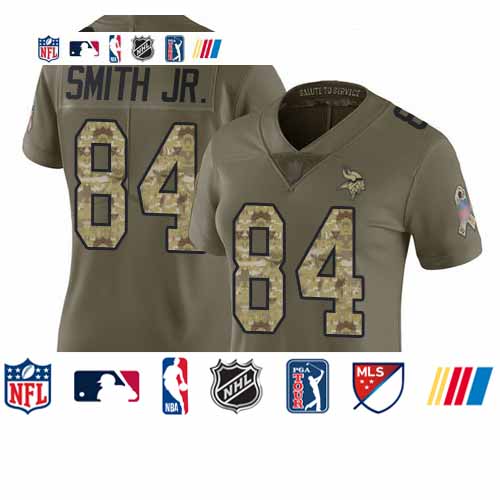 Personalized Vikings #84 Irv Smith Jr. Olive Camo Women’s Stitched Football Limited 2017 Salute to Service Jersey