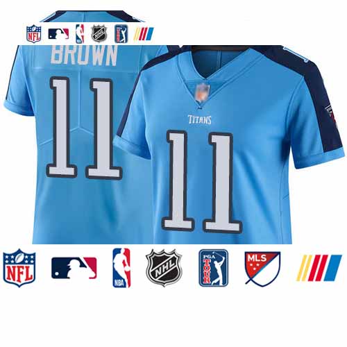 Personalized Titans #11 A.J. Brown Light Blue Women’s Stitched Football Limited Rush Jersey