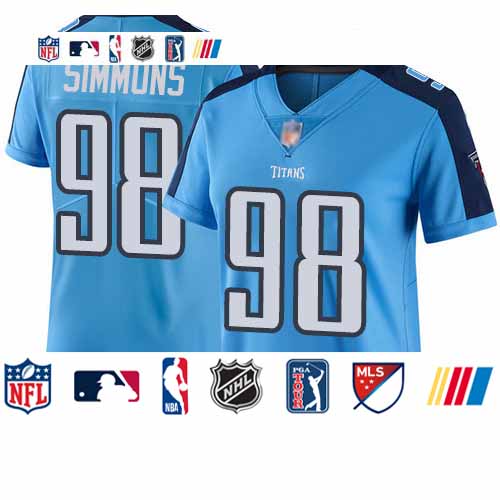 Personalized Titans #98 Jeffery Simmons Light Blue Women’s Stitched Football Limited Rush Jersey