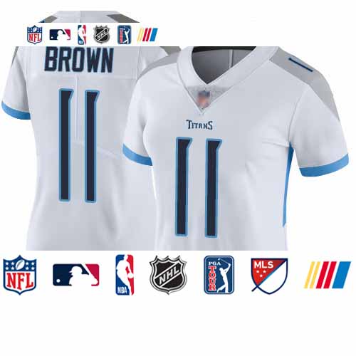 Personalized Titans #11 A.J. Brown White Women’s Stitched Football Untouchable Limited Jersey