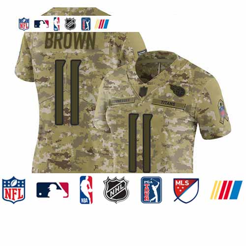Personalized Titans #11 A.J. Brown Camo Women’s Stitched Football Limited 2018 Salute to Service Jersey