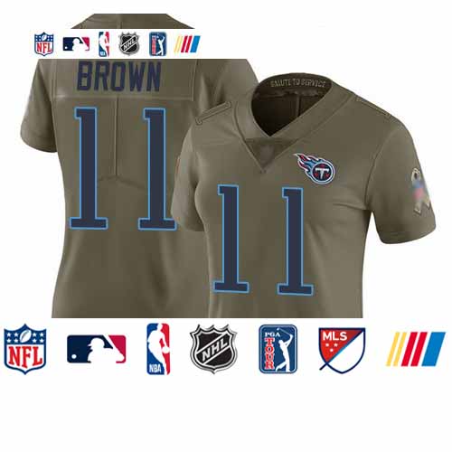 Personalized Titans #11 A.J. Brown Olive Women’s Stitched Football Limited 2017 Salute to Service Jersey