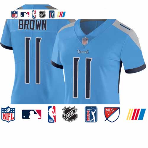 Personalized Titans #11 A.J. Brown Light Blue Alternate Women’s Stitched Football Untouchable Limited Jersey