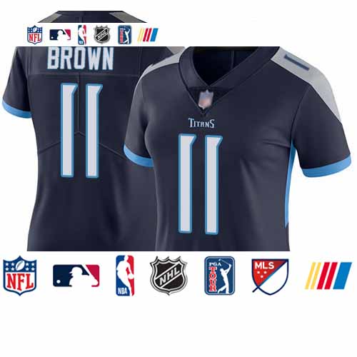 Personalized Titans #11 A.J. Brown Navy Blue Team Color Women’s Stitched Football Untouchable Limited Jersey