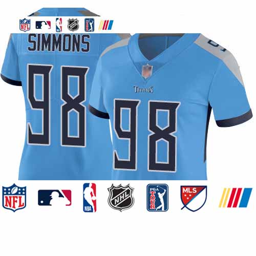 Personalized Titans #98 Jeffery Simmons Light Blue Alternate Women’s Stitched Football Untouchable Limited Jersey