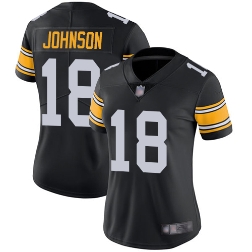Personalized Steelers #18 Diontae Johnson Black Alternate Women’s Stitched Football Untouchable Limited Jersey