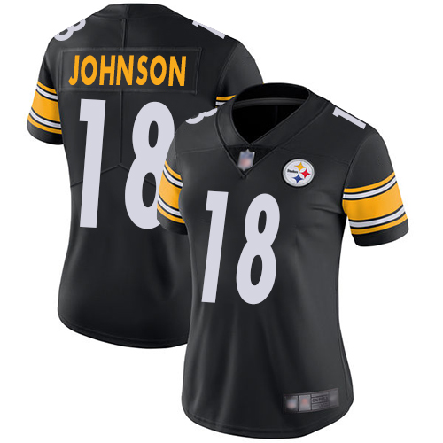 Personalized Steelers #18 Diontae Johnson Black Team Color Women’s Stitched Football Untouchable Limited Jersey