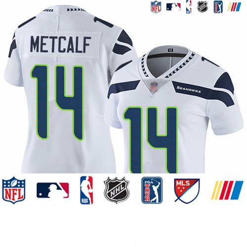 Personalized Seahawks #14 D.K. Metcalf White Women’s Stitched Football Untouchable Limited Jersey