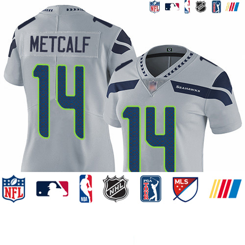 Personalized Seahawks #14 D.K. Metcalf Grey Alternate Women’s Stitched Football Untouchable Limited Jersey