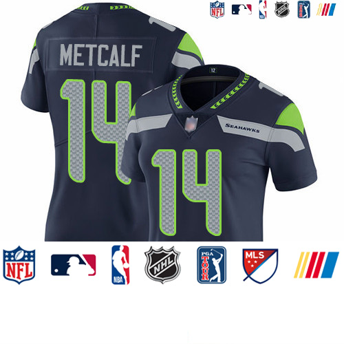 Personalized Seahawks #14 D.K. Metcalf Steel Blue Team Color Women’s Stitched Football Untouchable Limited Jersey