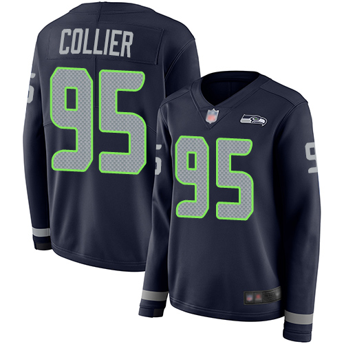 Personalized Seahawks #95 L.J. Collier Steel Blue Team Color Women’s Stitched Football Limited Therma Long Sleeve Jersey