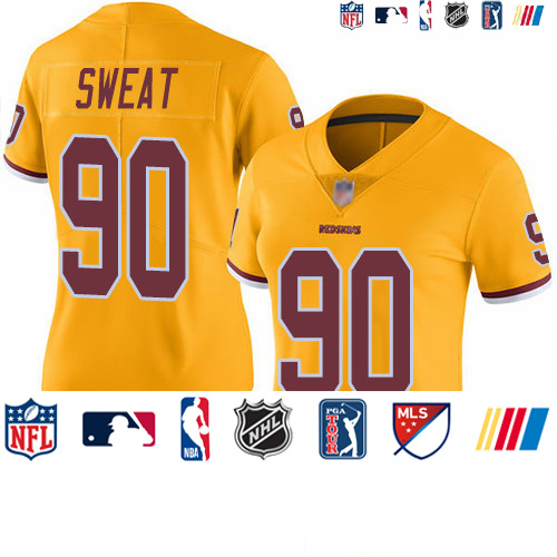 Personalized Redskins #90 Montez Sweat Gold Women’s Stitched Football Limited Rush Jersey