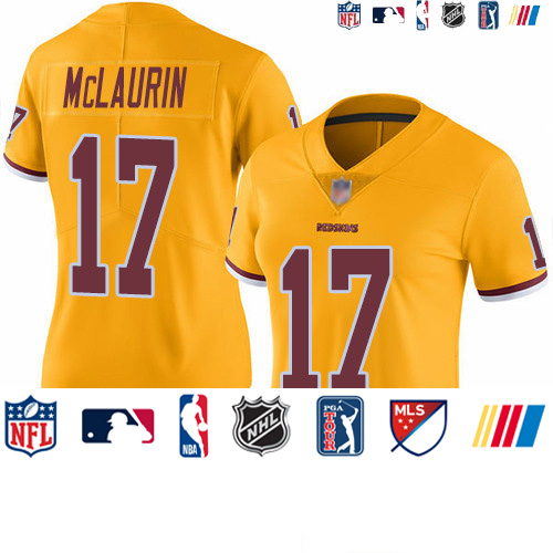 Personalized Redskins #17 Terry McLaurin Gold Women’s Stitched Football Limited Rush Jersey