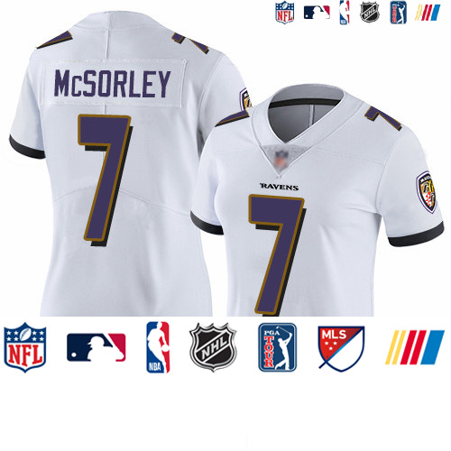 Personalized Ravens #7 Trace McSorley White Women’s Stitched Football Untouchable Limited Jersey