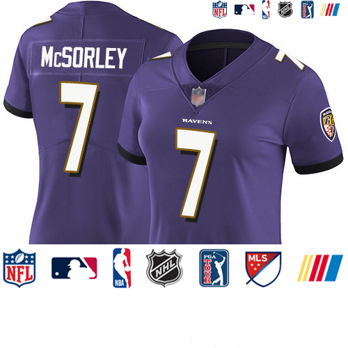 Personalized Ravens #7 Trace McSorley Purple Team Color Women’s Stitched Football Untouchable Limited Jersey