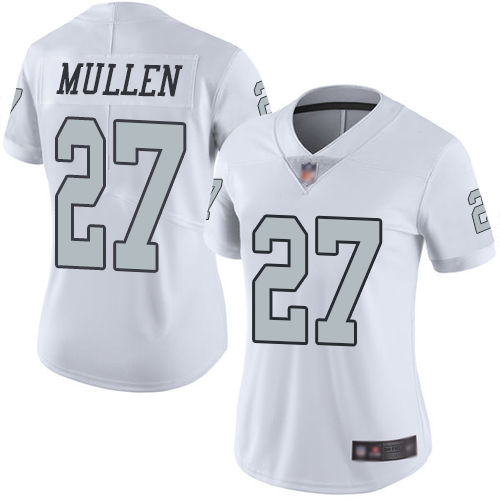 Personalized Raiders #27 Trayvon Mullen White Women’s Stitched Football Limited Rush Jersey