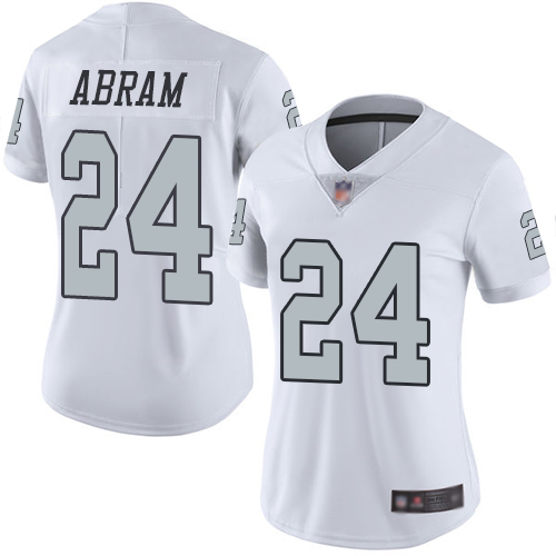 Personalized Raiders #24 Johnathan Abram White Women’s Stitched Football Limited Rush Jersey