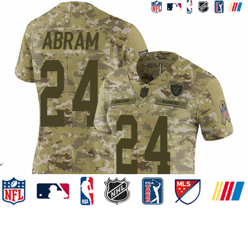 Personalized Raiders #24 Johnathan Abram Camo Women’s Stitched Football Limited 2018 Salute to Service Jersey