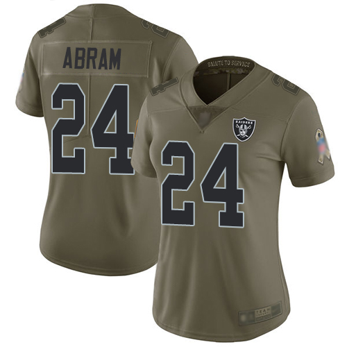 Personalized Raiders #24 Johnathan Abram Olive Women’s Stitched Football Limited 2017 Salute to Service Jersey