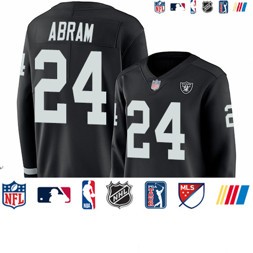 Personalized Raiders #24 Johnathan Abram Black Team Color Women’s Stitched Football Limited Therma Long Sleeve Jersey