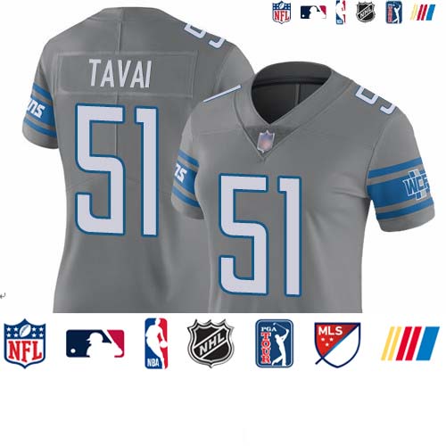 Personalized Lions #51 Jahlani Tavai Gray Women’s Stitched Football Limited Rush Jersey