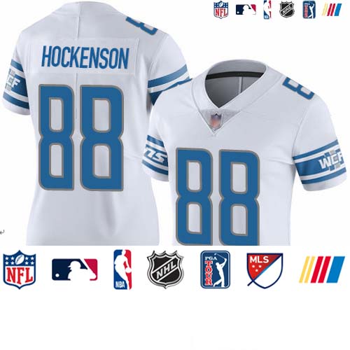 Personalized Lions #88 T.J. Hockenson White Women’s Stitched Football Untouchable Limited Jersey