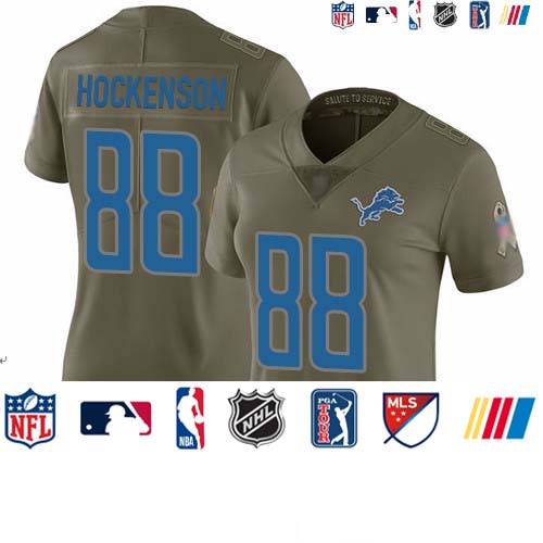 Personalized Lions #88 T.J. Hockenson Olive Women’s Stitched Football Limited 2017 Salute to Service Jersey