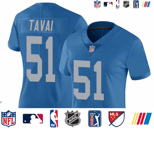 Personalized Lions #51 Jahlani Tavai Blue Throwback Women’s Stitched Football Untouchable Limited Jersey