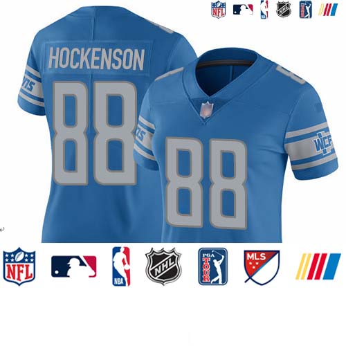 Personalized Lions #88 T.J. Hockenson Light Blue Team Color Women’s Stitched Football Untouchable Limited Jersey
