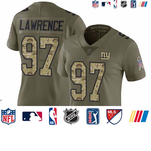 Personalized Giants #97 Dexter Lawrence Olive Camo Women’s Stitched Football Limited 2017 Salute to Service Jersey