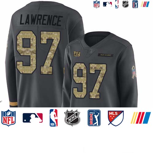 Personalized Giants #97 Dexter Lawrence Anthracite Salute to Service Women’s Stitched Football Limited Therma Long Sleeve Jersey