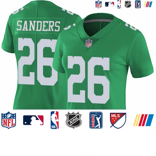 Personalized Eagles #26 Miles Sanders Green Women’s Stitched Football Limited Rush Jersey