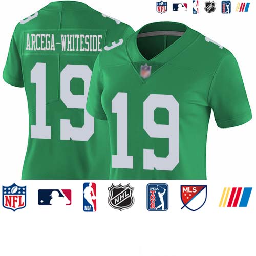 Personalized Eagles #19 JJ Arcega-Whiteside Green Women’s Stitched Football Limited Rush Jersey