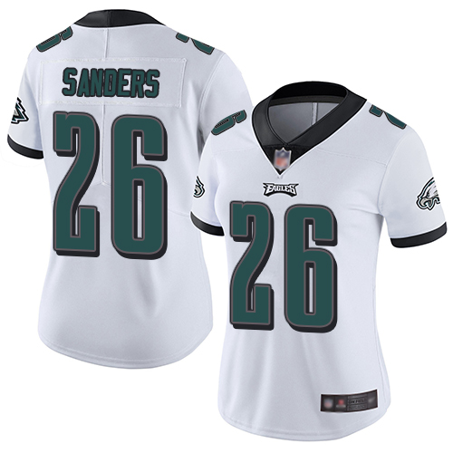 Personalized Eagles #26 Miles Sanders White Women’s Stitched Football Untouchable Limited Jersey