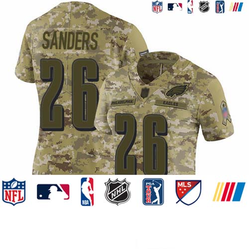 Personalized Eagles #26 Miles Sanders Camo Women’s Stitched Football Limited 2018 Salute to Service Jersey
