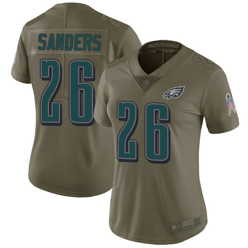 Personalized Eagles #26 Miles Sanders Olive Women’s Stitched Football Limited 2017 Salute to Service Jersey