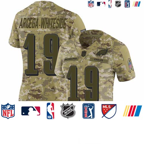 Personalized Eagles #19 JJ Arcega-Whiteside Camo Women’s Stitched Football Limited 2018 Salute to Service Jersey