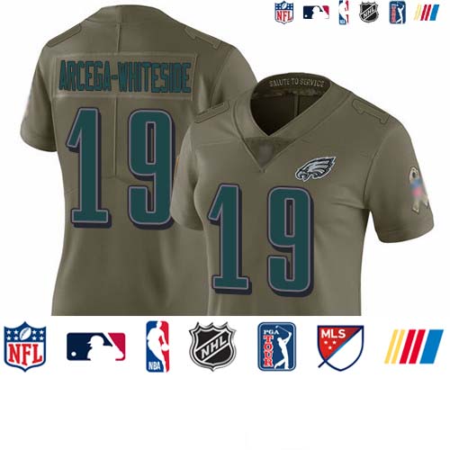 Personalized Eagles #19 JJ Arcega-Whiteside Olive Women’s Stitched Football Limited 2017 Salute to Service Jersey